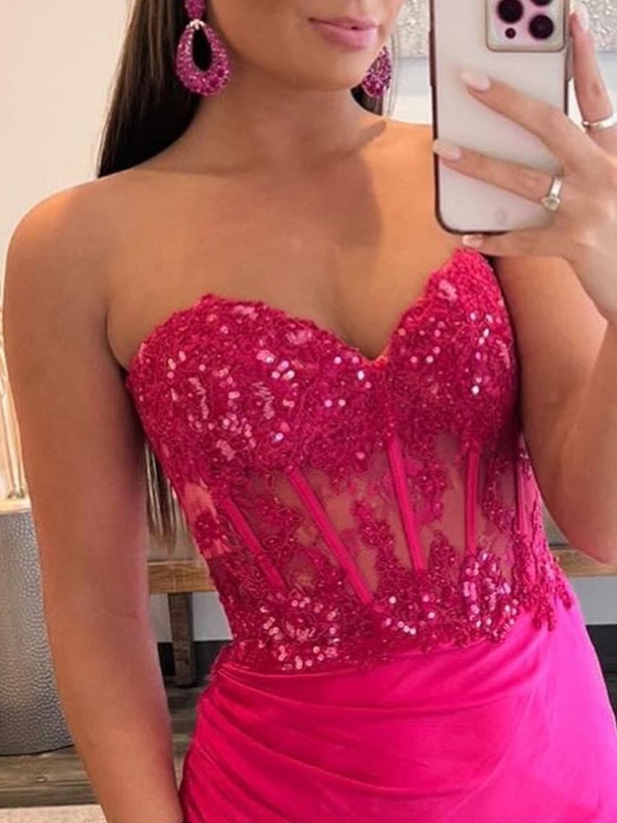 Sheath Strapless Sweetheart Long Prom Dress with Slit