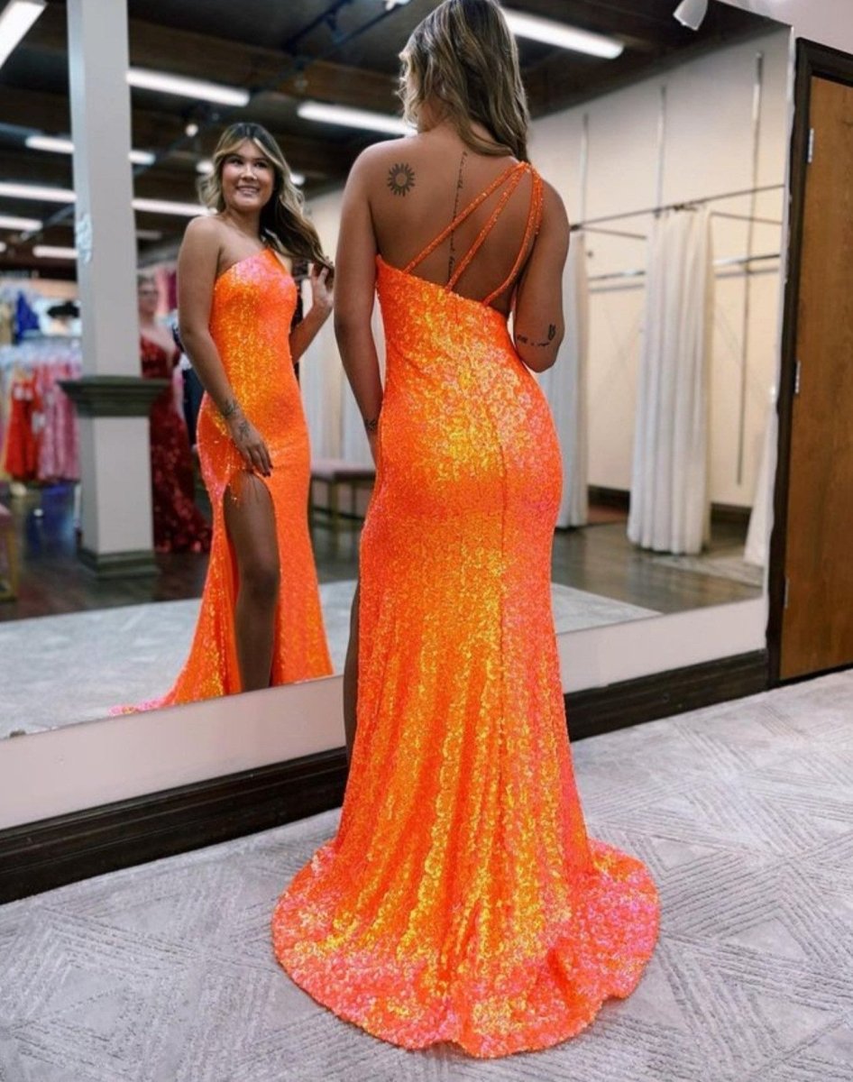Mermaid One-Shoulder Sequins Prom Dress With Tassels