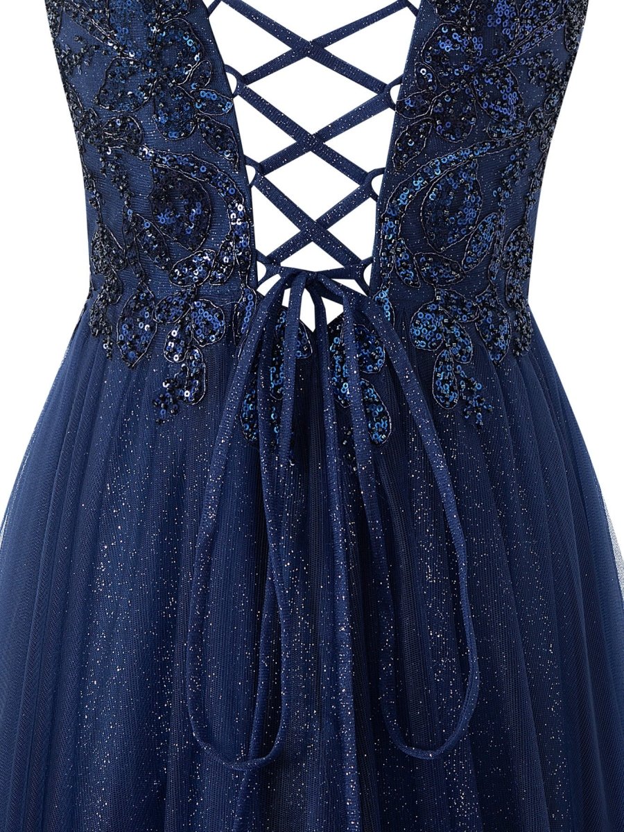 Yellow A-line Floor Length Glitter Tulle Prom Dress