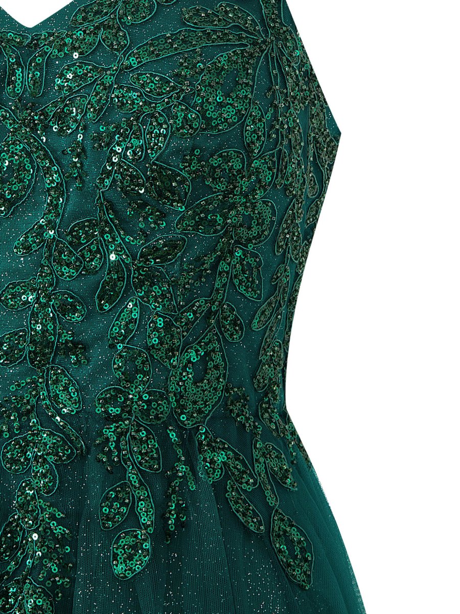 Yellow A-line Floor Length Glitter Tulle Prom Dress