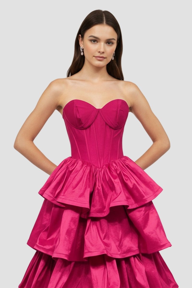 Sweetheart Fuchsia Ruffles A-line Prom Dresses