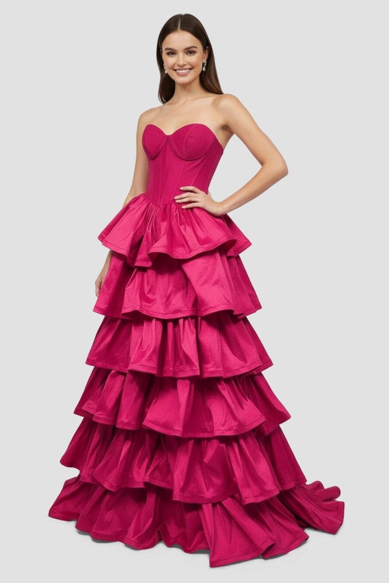 Sweetheart Fuchsia Ruffles A-line Prom Dresses