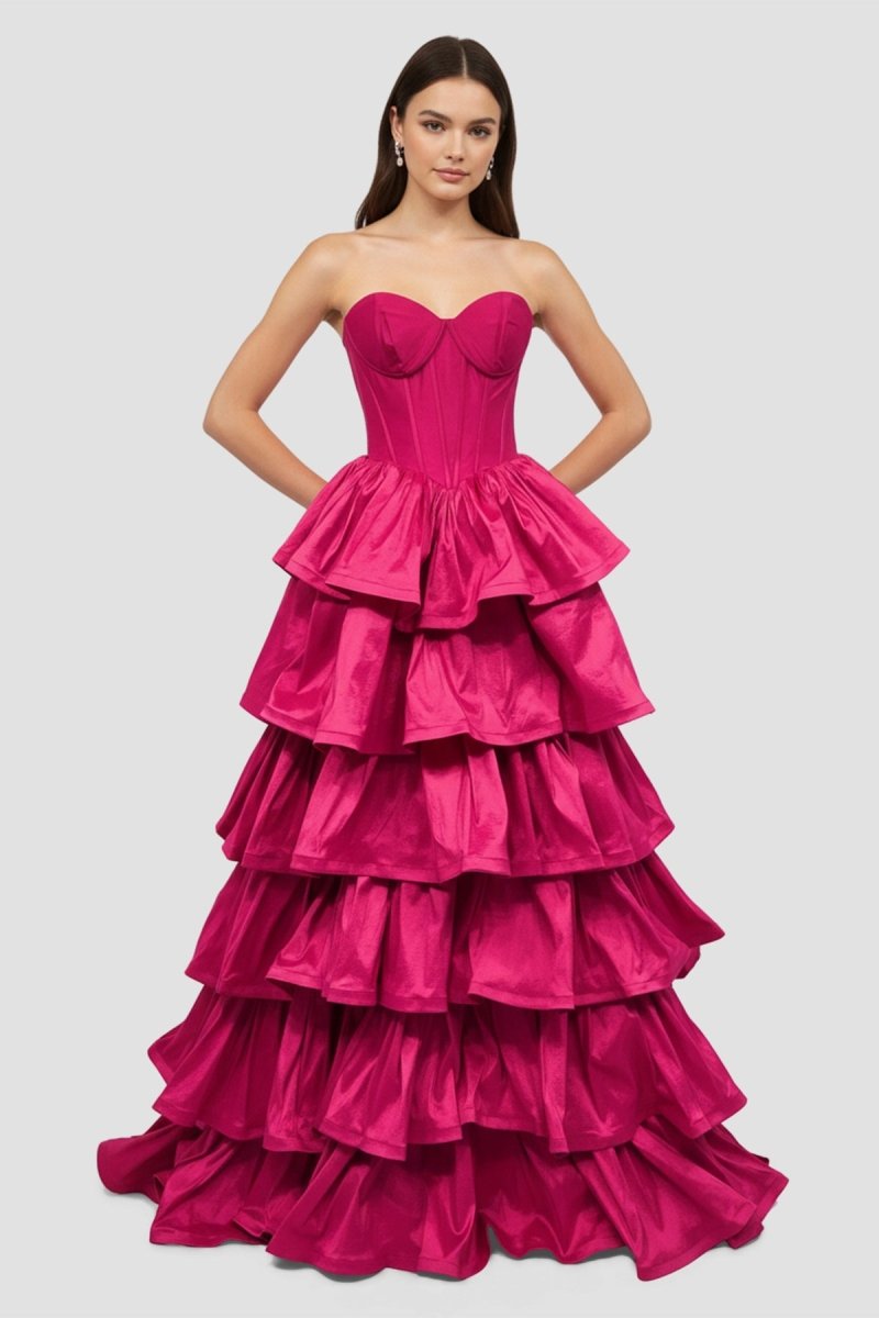 Sweetheart Fuchsia Ruffles A-line Prom Dresses