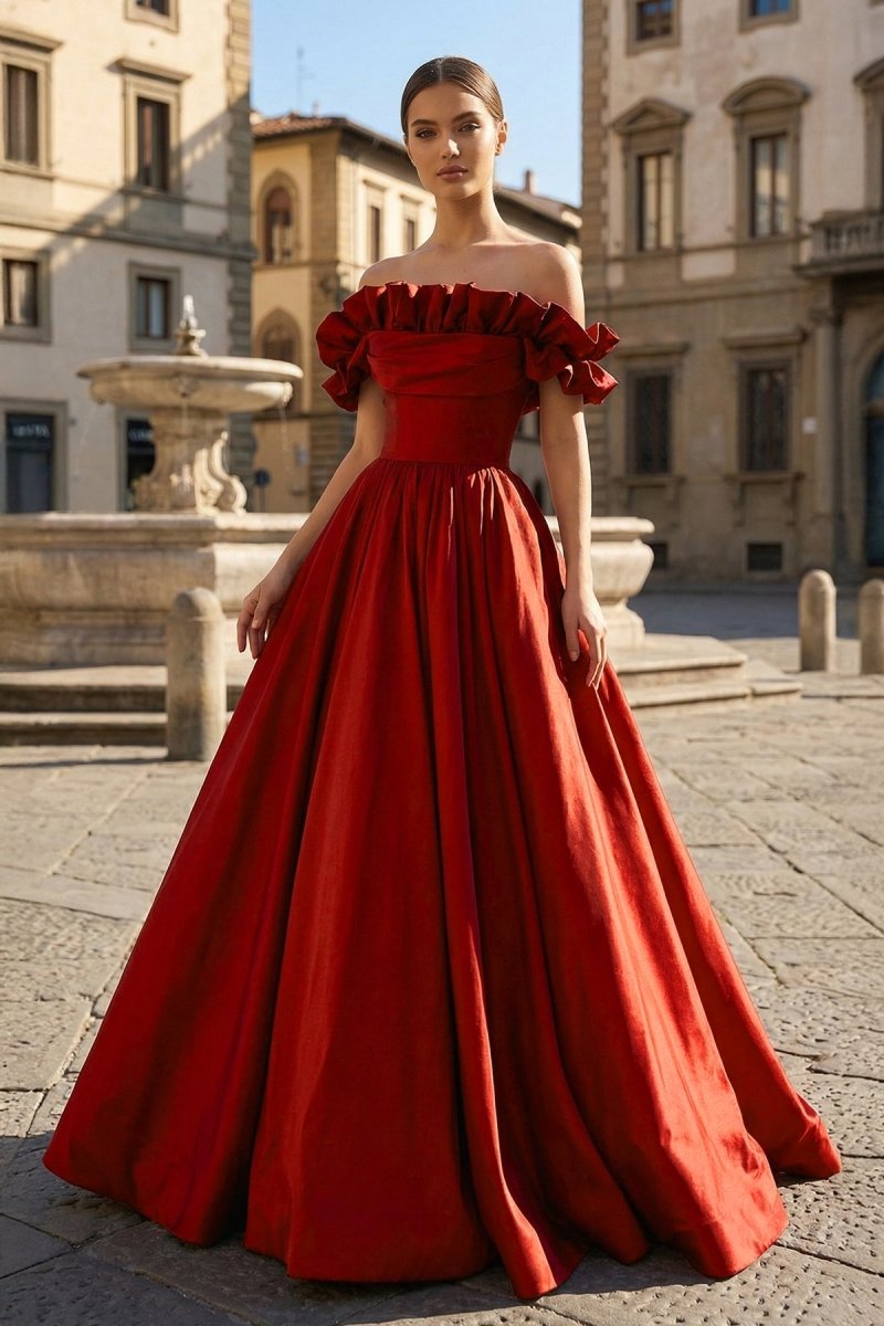 Burgundy Strapless Satin Long Prom Dress, A-Line Evening Party Dress