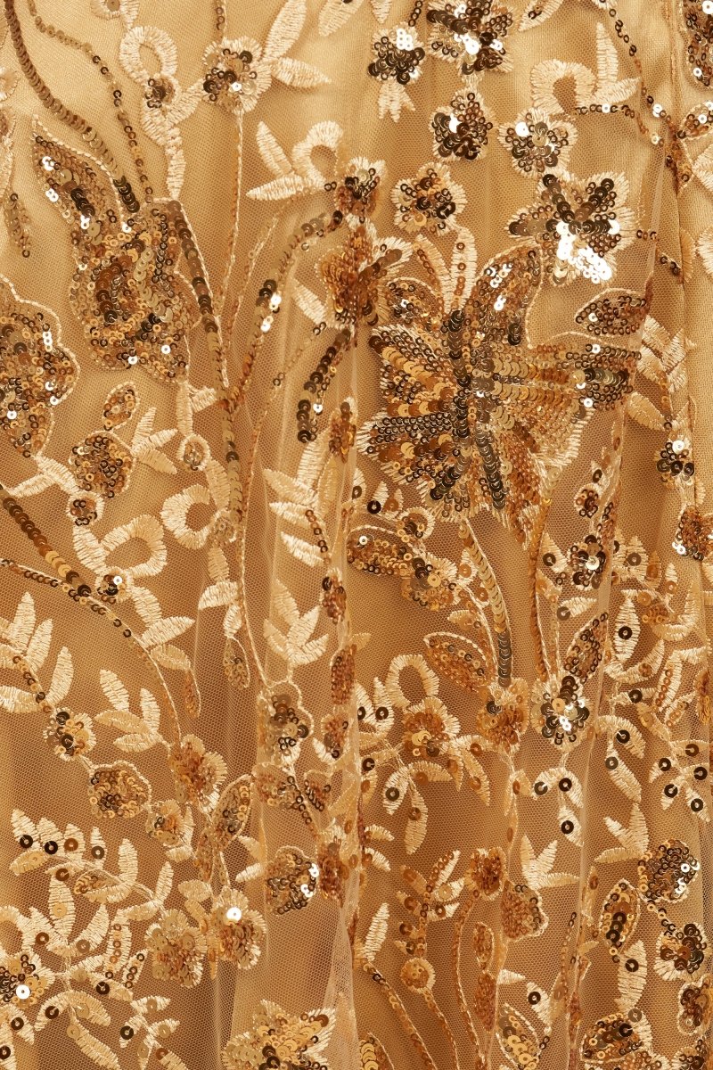 Gold Sweetheart A Line Sequined Lace Formal Prom Dresses With Slit