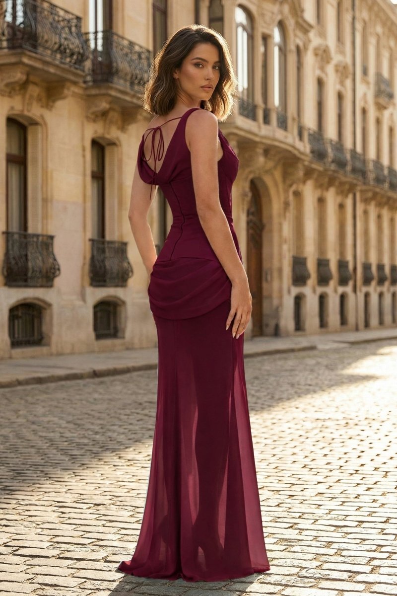 Sky Blue One Shoulder Sheath Chiffon Pleated Long Formal Prom Dresses