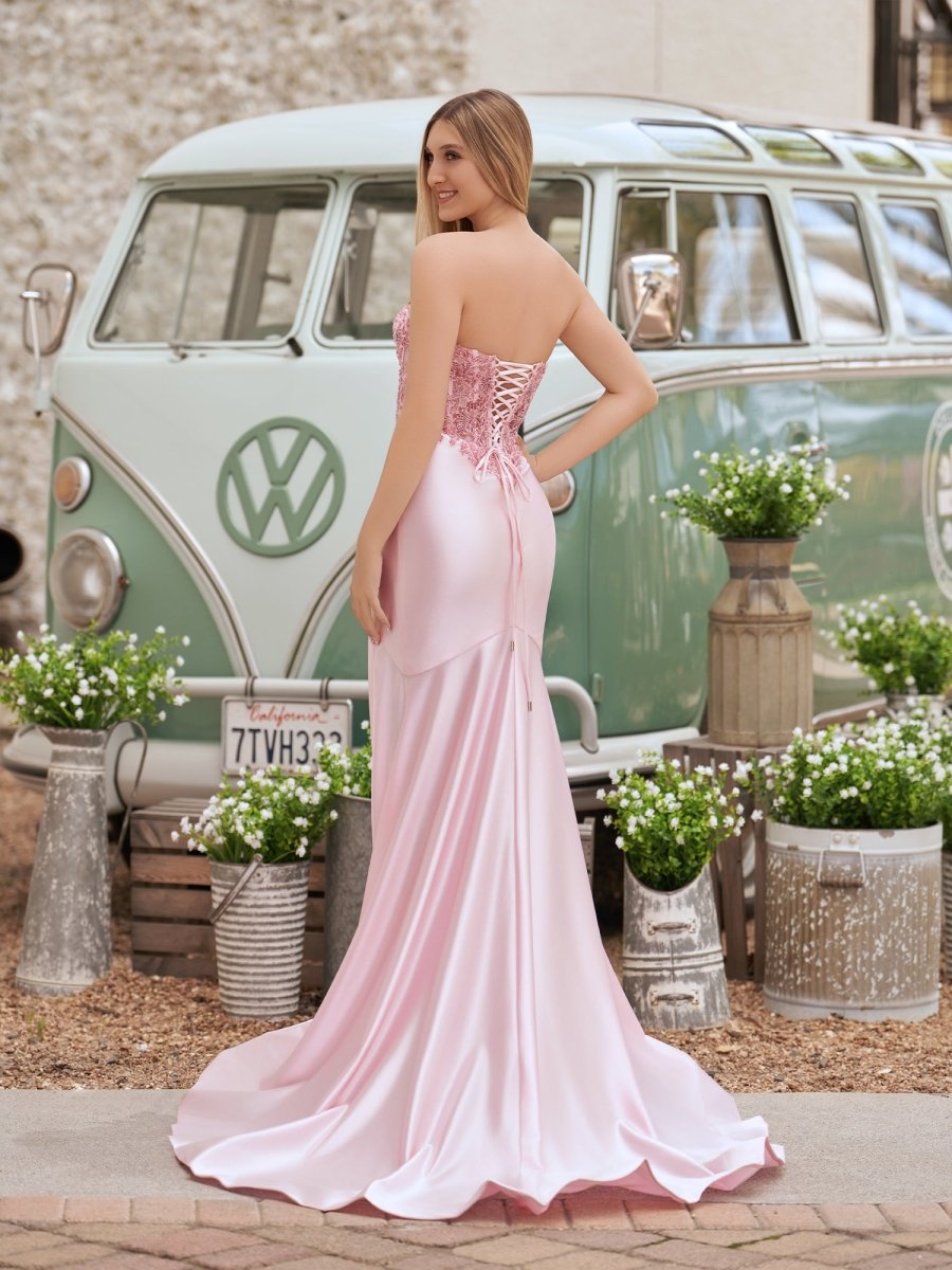 Mermaid Sweetheart Lace Satin Black Prom Dress with Slit