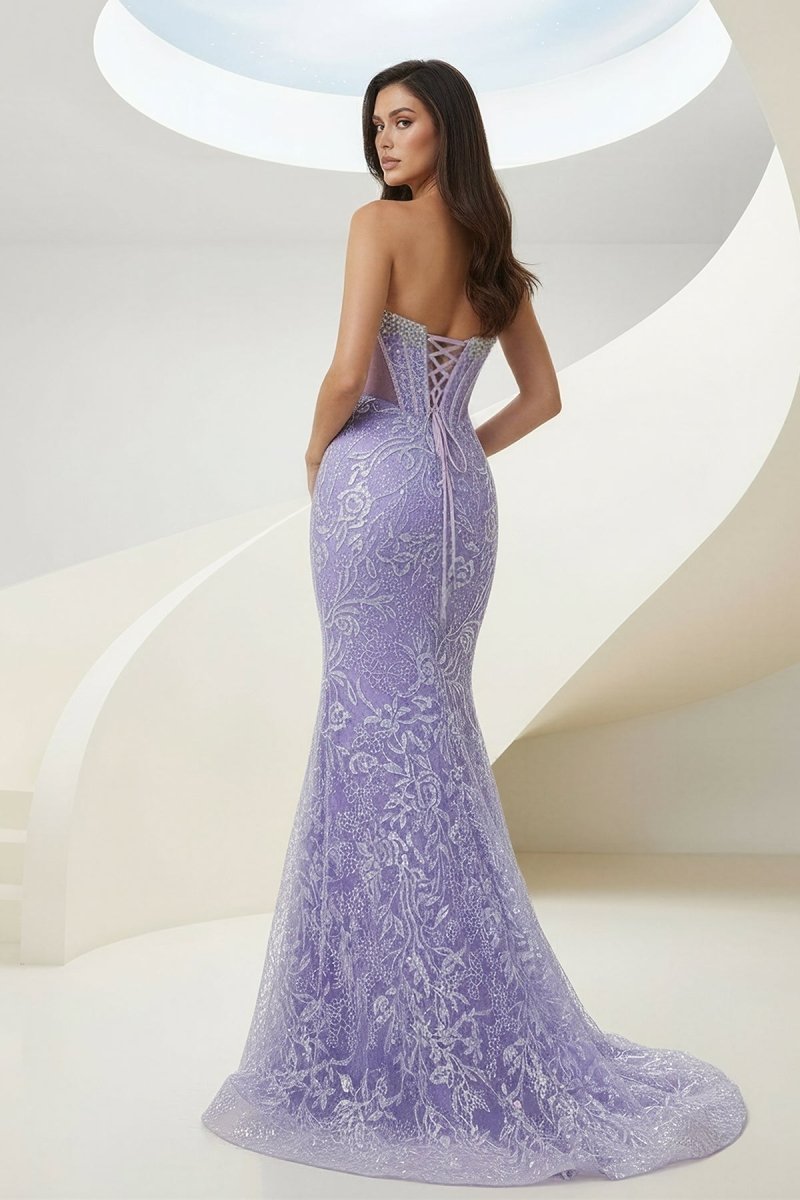 Lilac Sweetheart Mermaid Sequined Lace Formal Prom Dresses With Beading