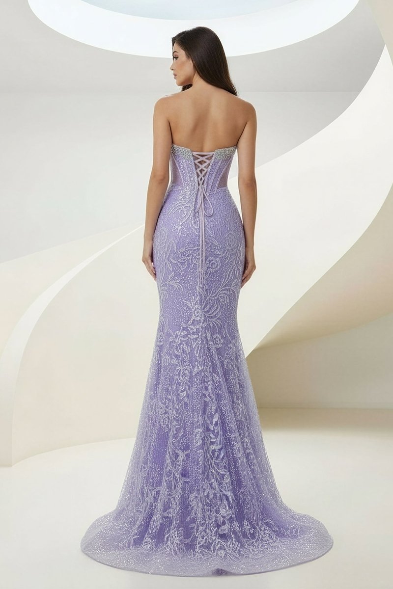 Lilac Sweetheart Mermaid Sequined Lace Formal Prom Dresses With Beading