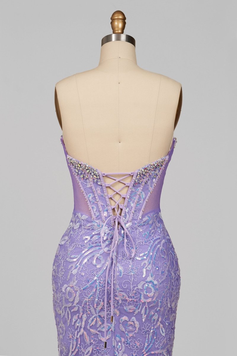 Lilac Sweetheart Mermaid Sequined Lace Formal Prom Dresses With Beading