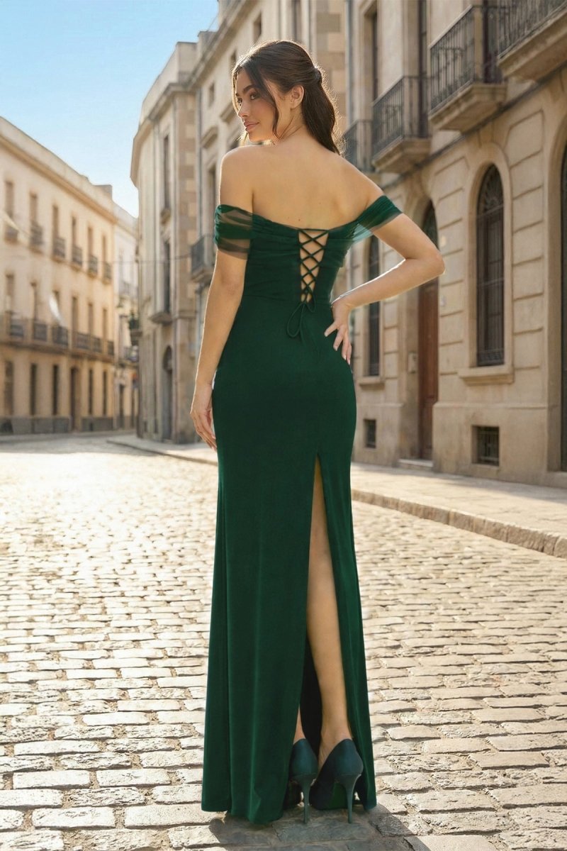 Burgundy Off The Shoulder Mermaid Satin Long Formal Prom Dresses