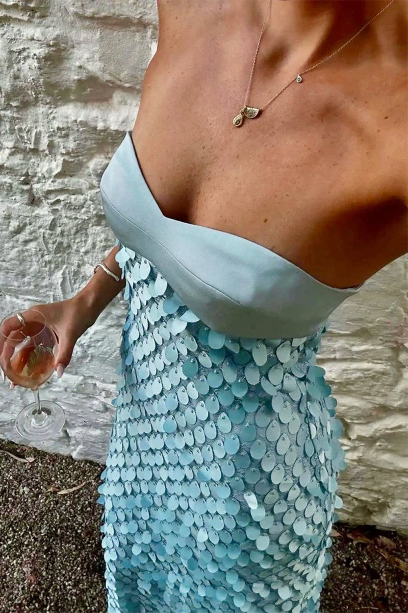Blue - Sheath Sweetheart Long Prom Dresses with Sequins