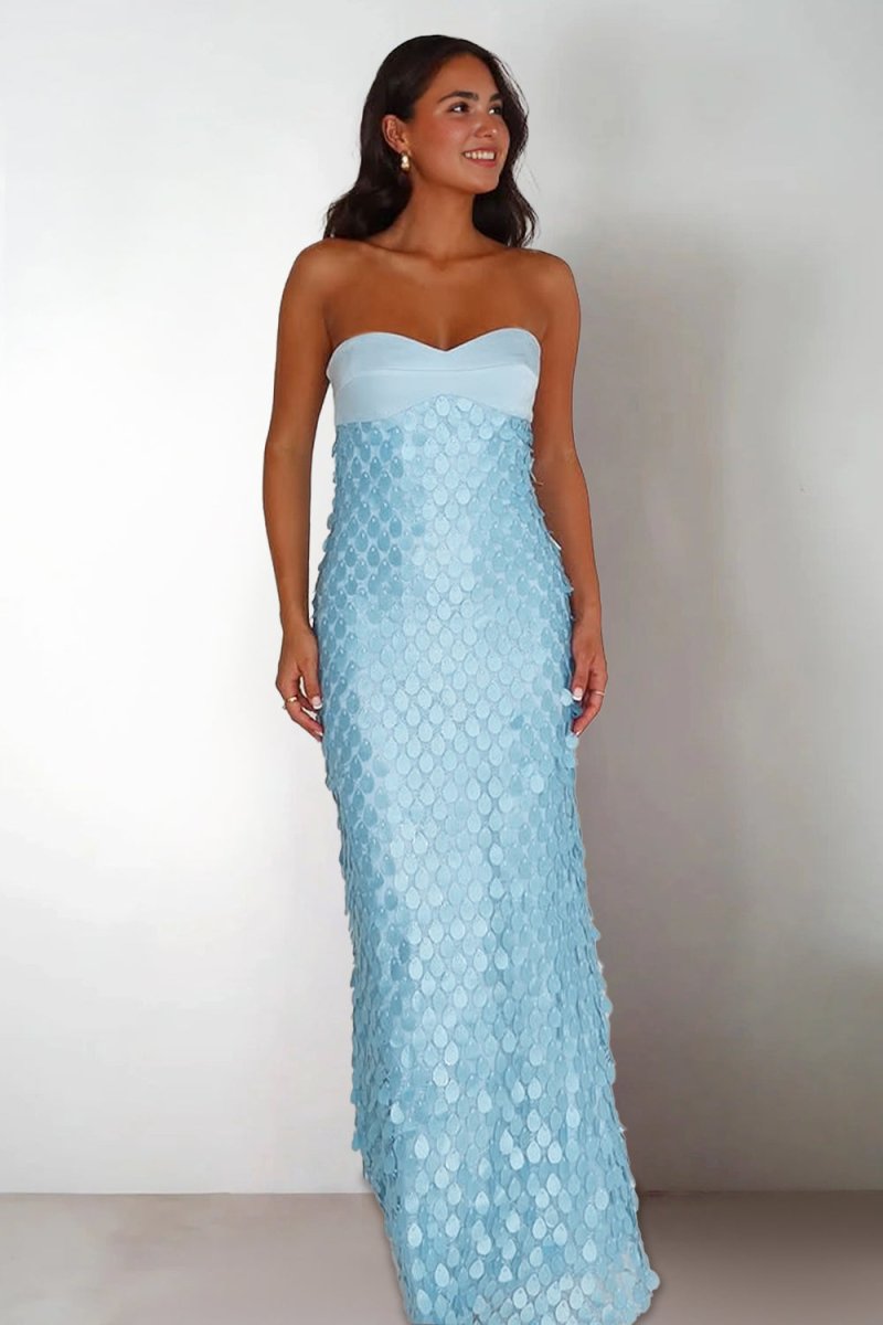 Blue - Sheath Sweetheart Long Prom Dresses with Sequins