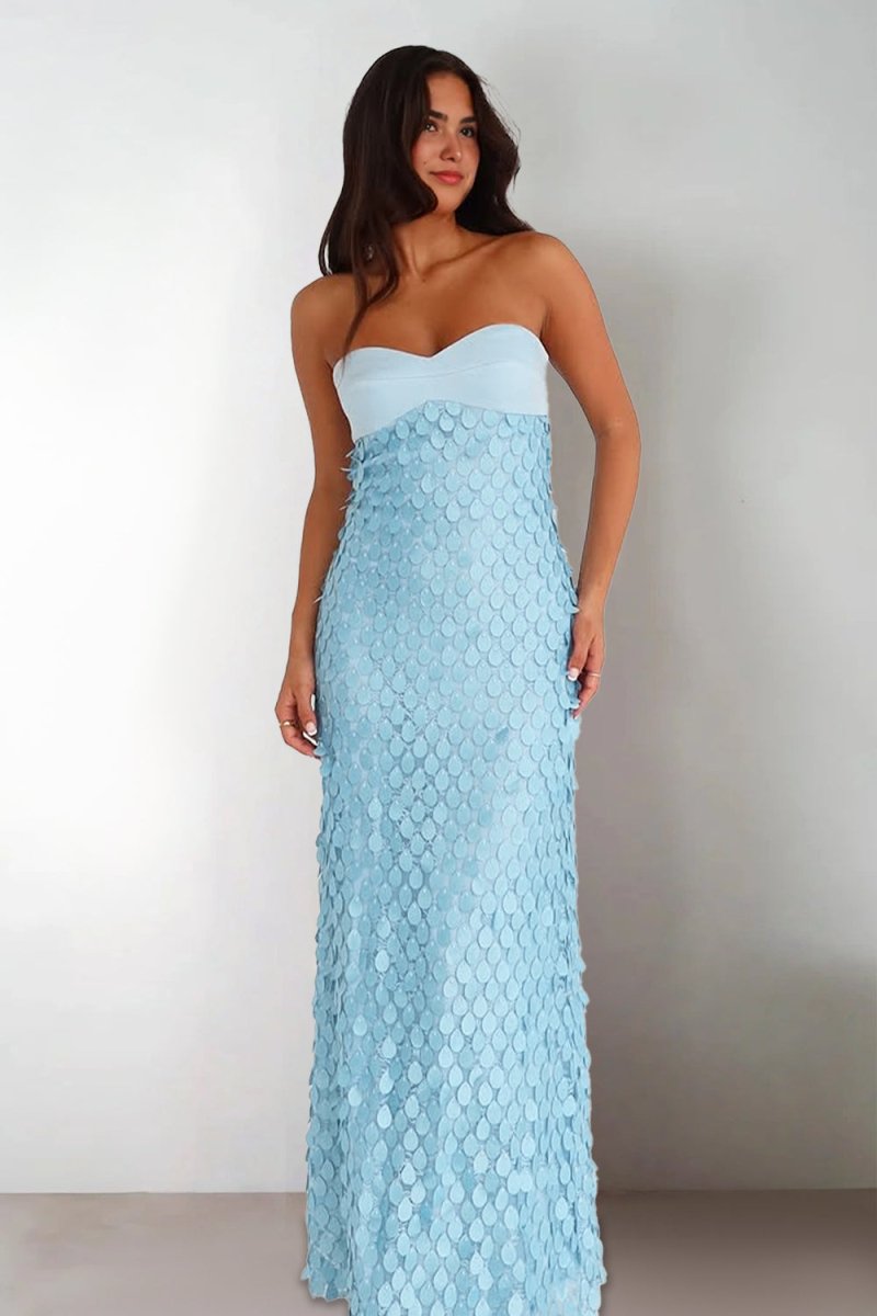 Blue - Sheath Sweetheart Long Prom Dresses with Sequins