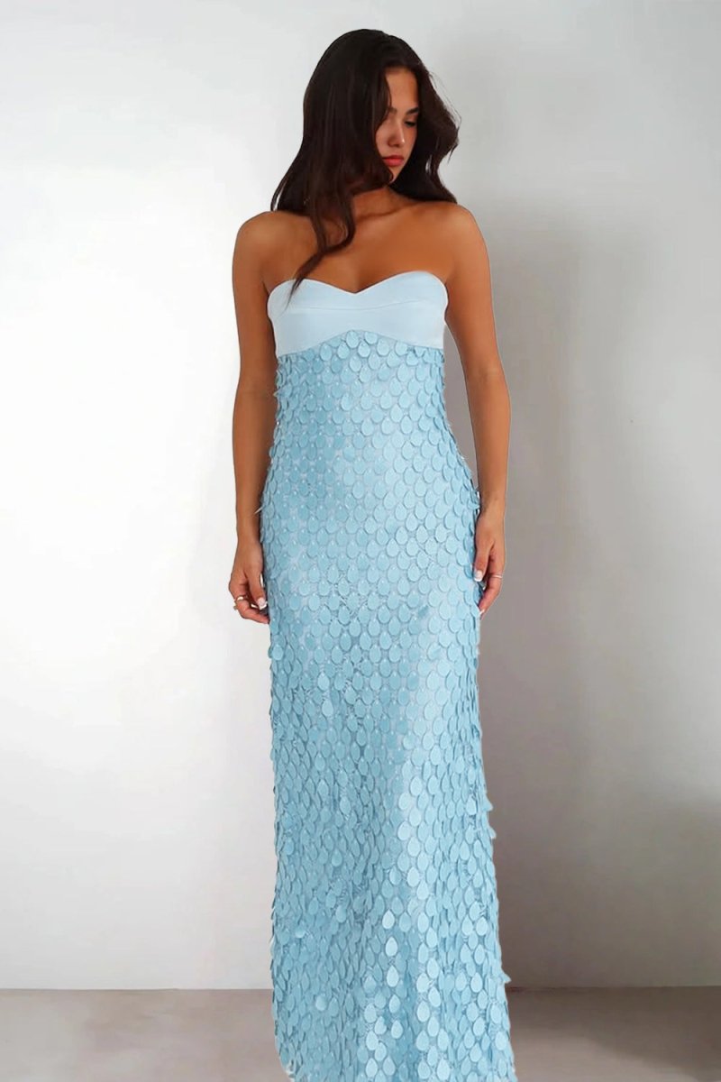 Blue - Sheath Sweetheart Long Prom Dresses with Sequins