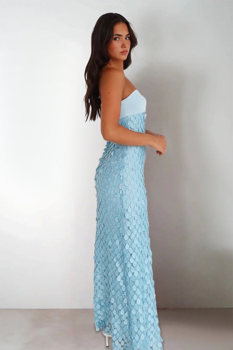 Blue - Sheath Sweetheart Long Prom Dresses with Sequins