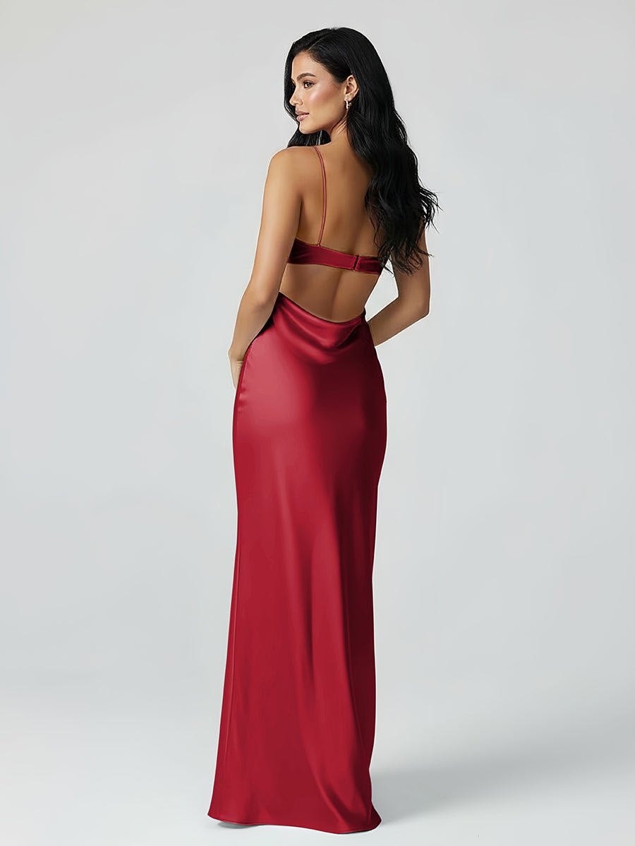 Spaghetti Straps Sheath Aqua Blue Prom Dress Formal Satin Party Dress