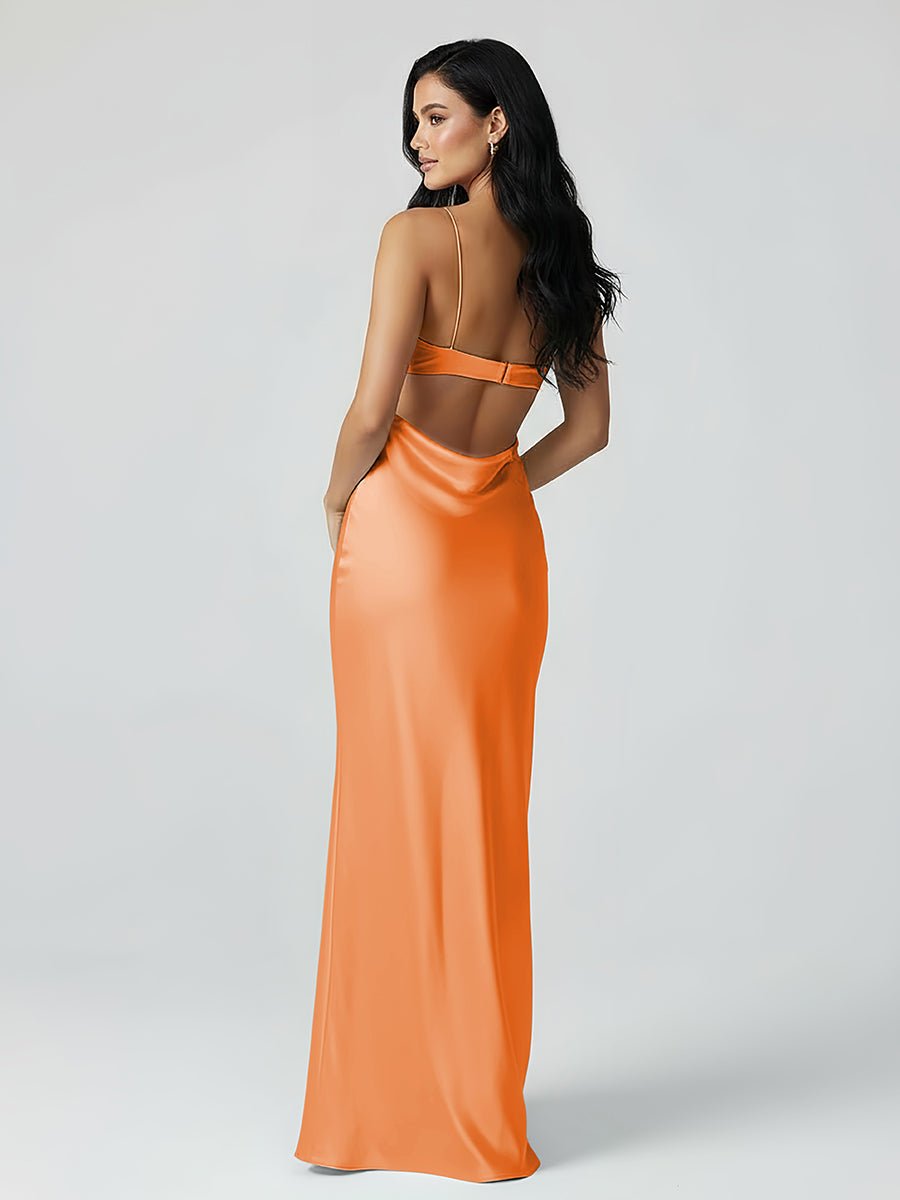 Spaghetti Straps Sheath Aqua Blue Prom Dress Formal Satin Party Dress