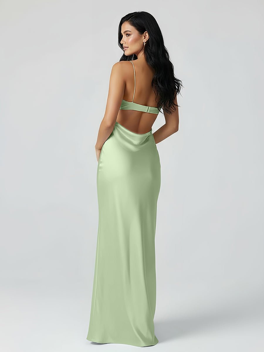 Spaghetti Straps Sheath Aqua Blue Prom Dress Formal Satin Party Dress