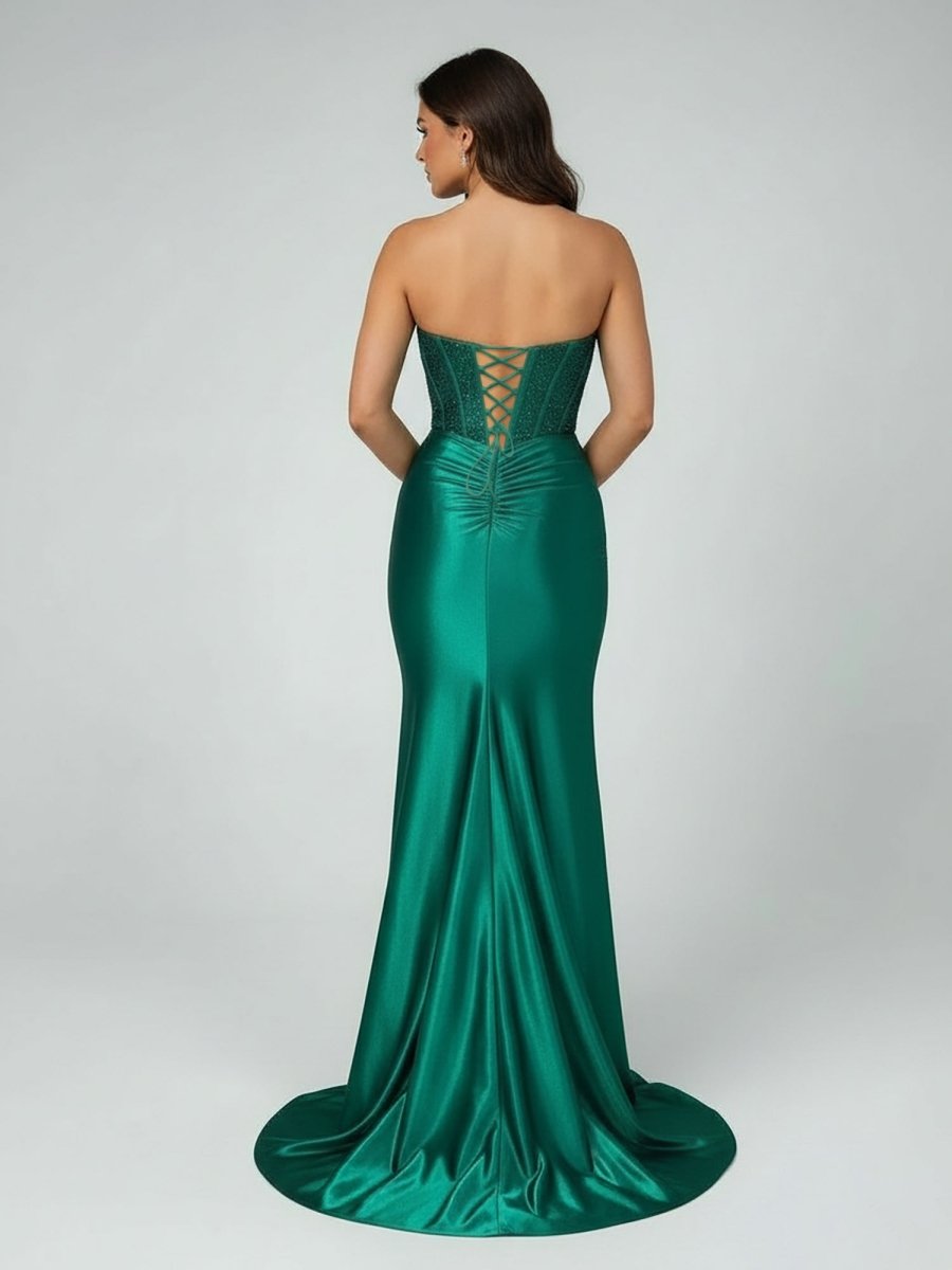 Burgundy Beaded Sweetheart Mermaid Long Prom Dress