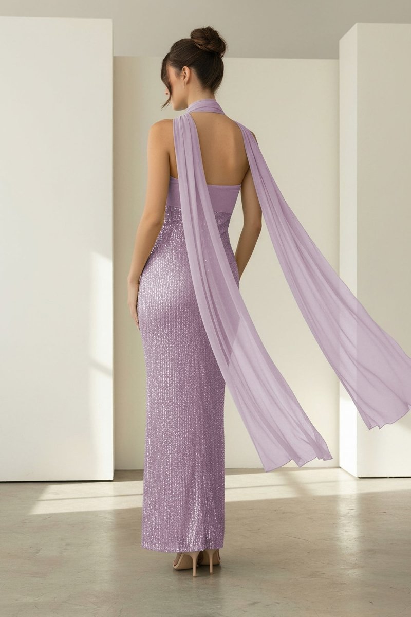 Aqua Strapless Sheath Sequined Formal Prom Dresses With Scarf
