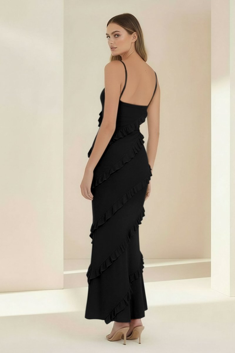 Sky Blue Halter Sheath Satin Backless Long Formal Prom Dresses With Ruffles