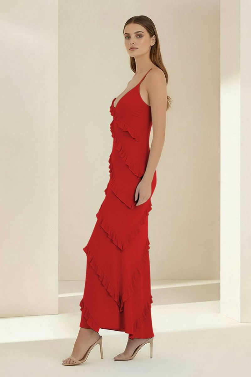 Sky Blue Halter Sheath Satin Backless Long Formal Prom Dresses With Ruffles