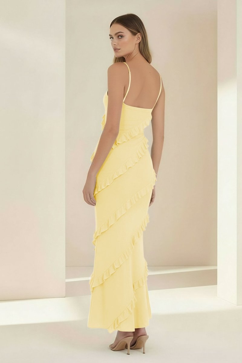 Sky Blue Halter Sheath Satin Backless Long Formal Prom Dresses With Ruffles