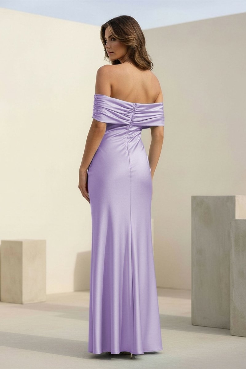 Aqua Sheath Off-the-Shoulder Satin Long Prom Dresses