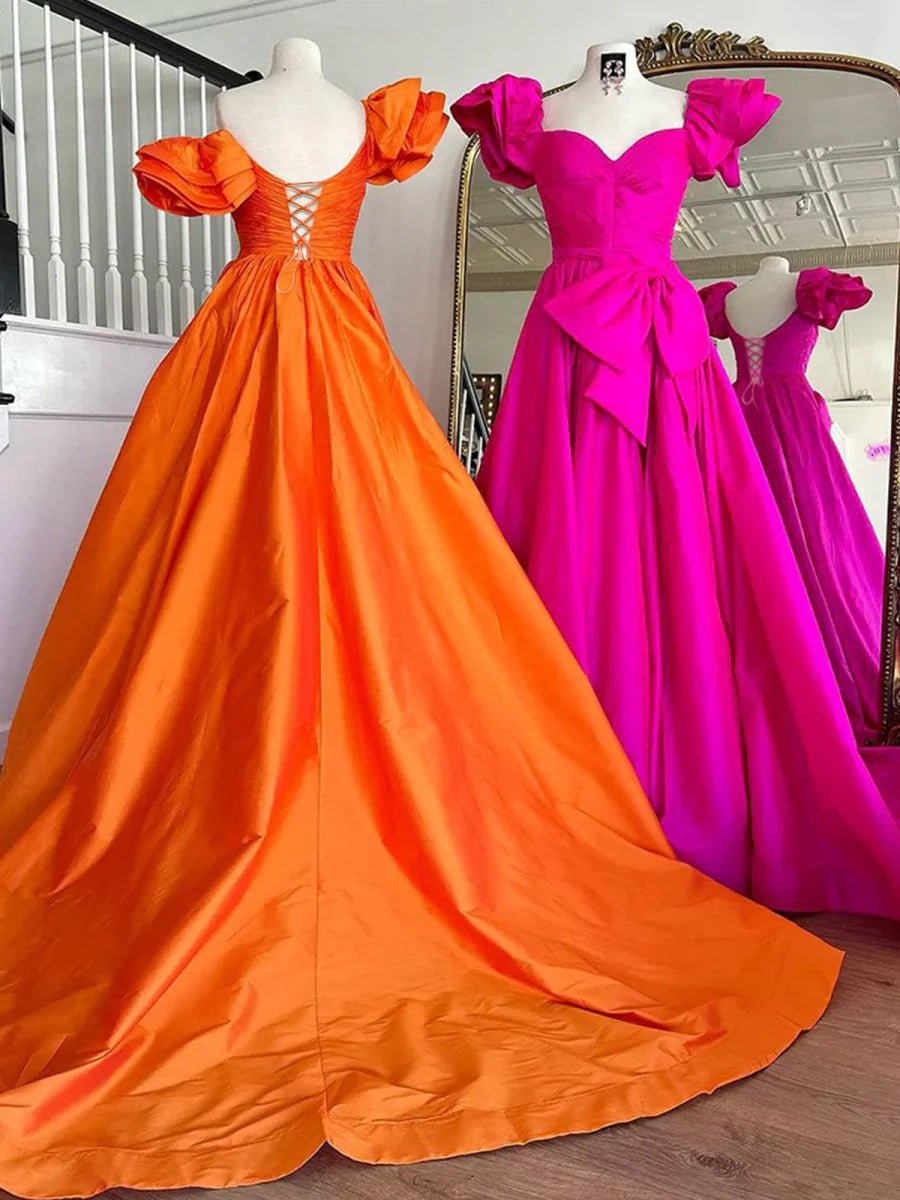 Orange Sweetheart Pleated A-Line Prom Dress With Bow