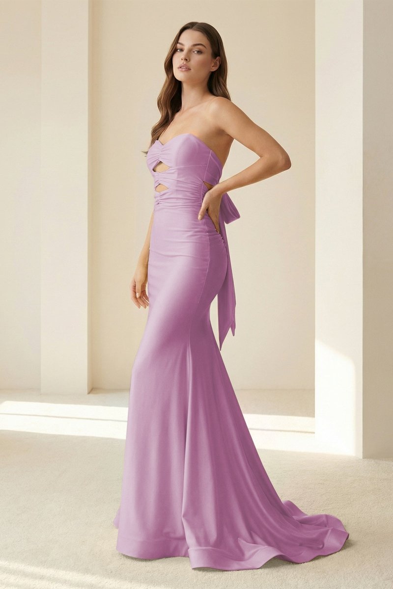 Yellow Sweetheart Mermaid Satin Formal Prom Dresses With Cutout