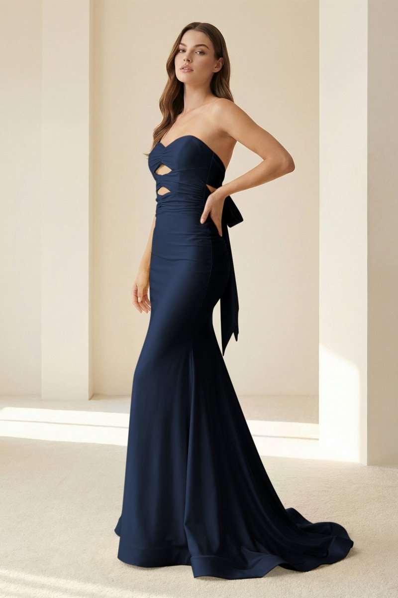 Yellow Sweetheart Mermaid Satin Formal Prom Dresses With Cutout