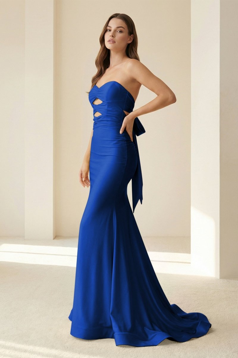 Yellow Sweetheart Mermaid Satin Formal Prom Dresses With Cutout
