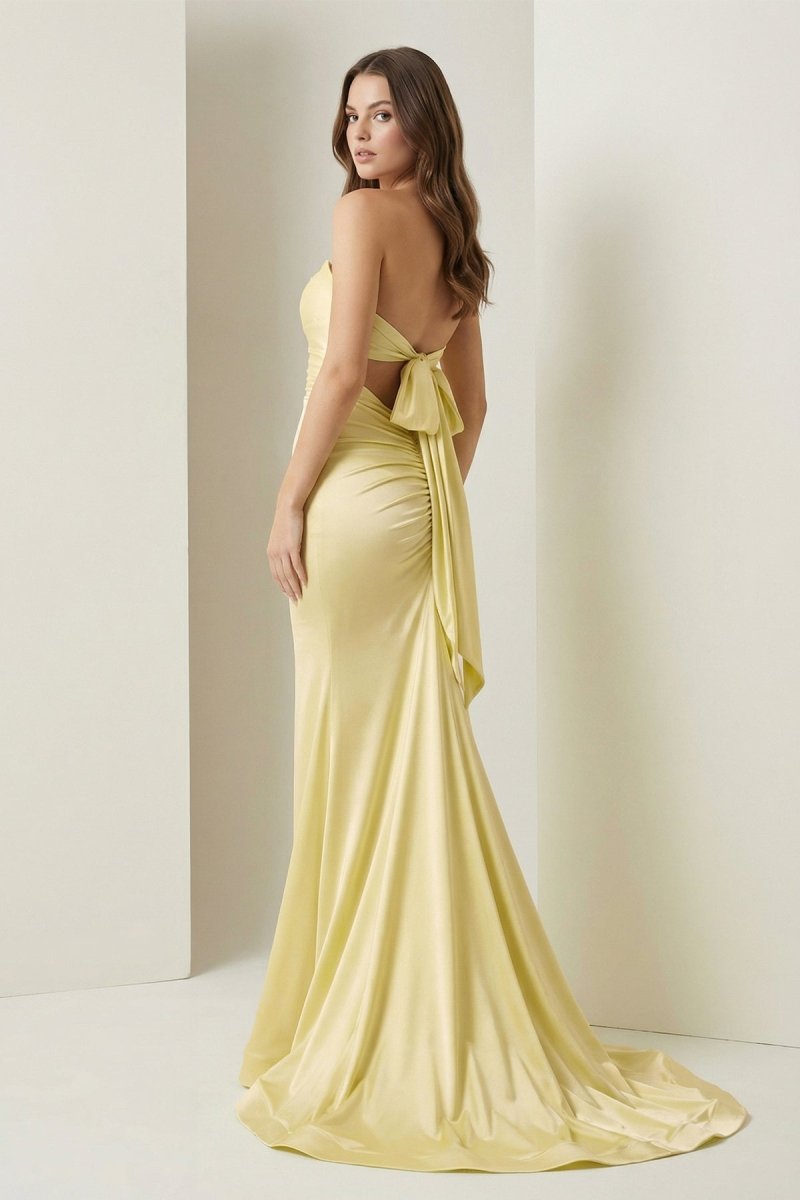 Yellow Sweetheart Mermaid Satin Formal Prom Dresses With Cutout