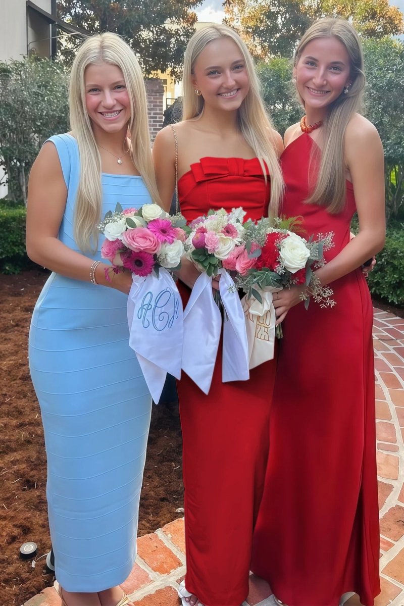 Yellow Strapless Sheath Satin Long Formal Prom Dresses With Bow