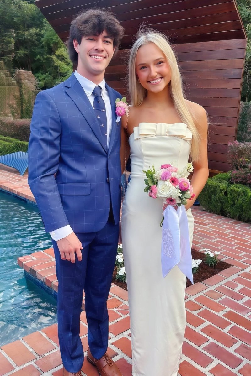 Yellow Strapless Sheath Satin Long Formal Prom Dresses With Bow