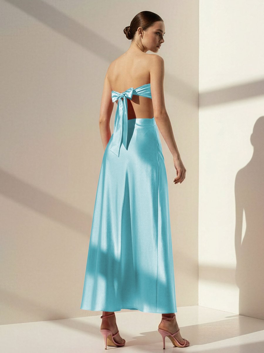 PInk Sweetheart Back Tie Satin A-line Prom Dress
