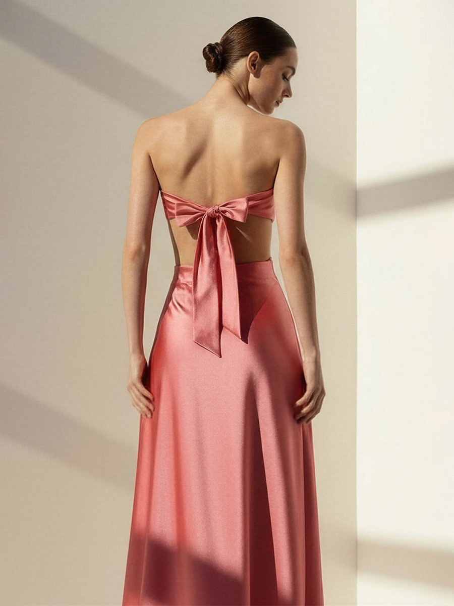 PInk Sweetheart Back Tie Satin A-line Prom Dress