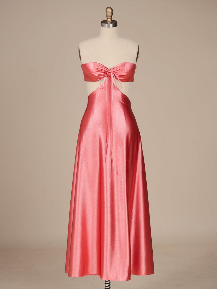 PInk Sweetheart Back Tie Satin A-line Prom Dress