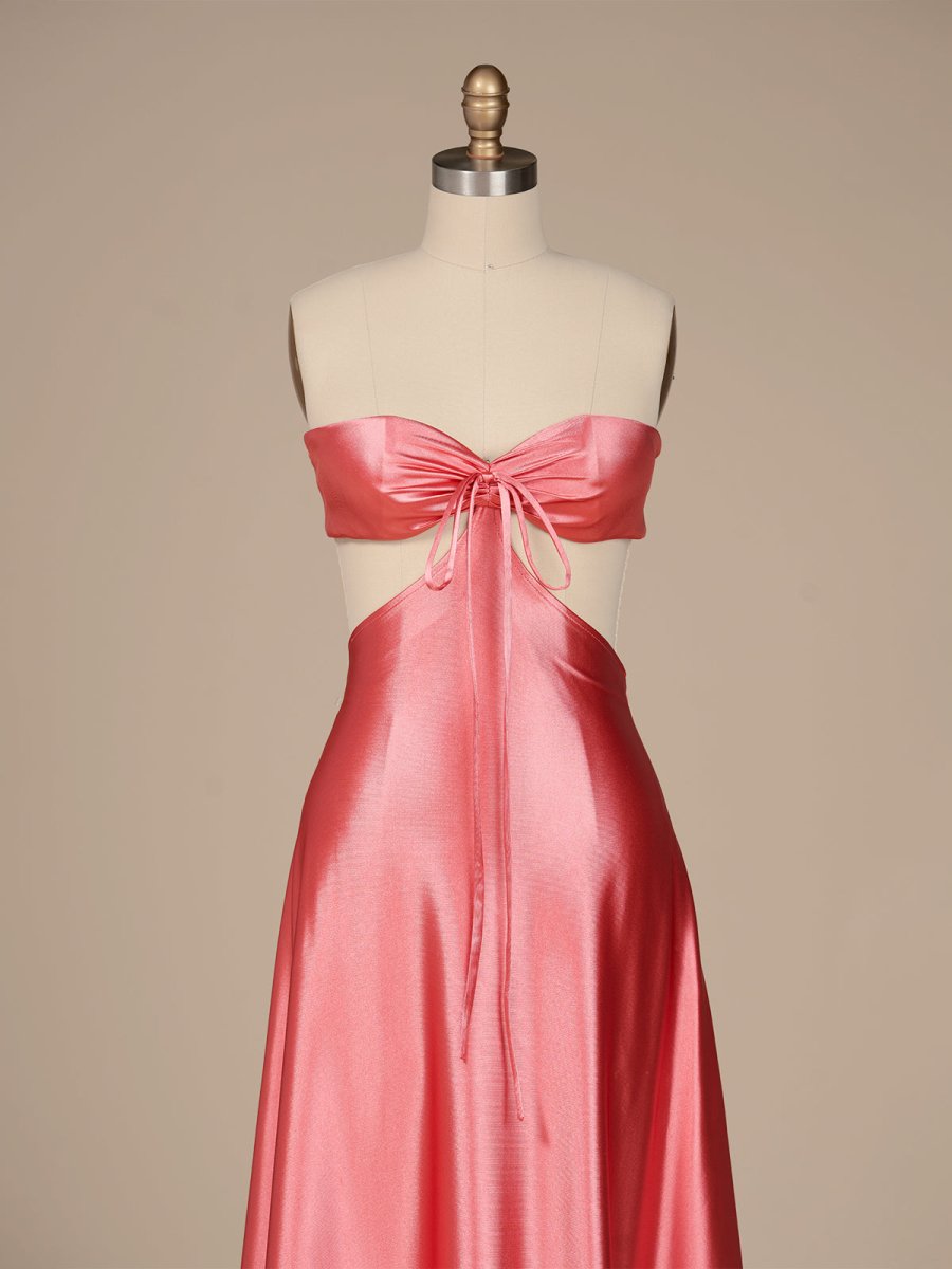 PInk Sweetheart Back Tie Satin A-line Prom Dress
