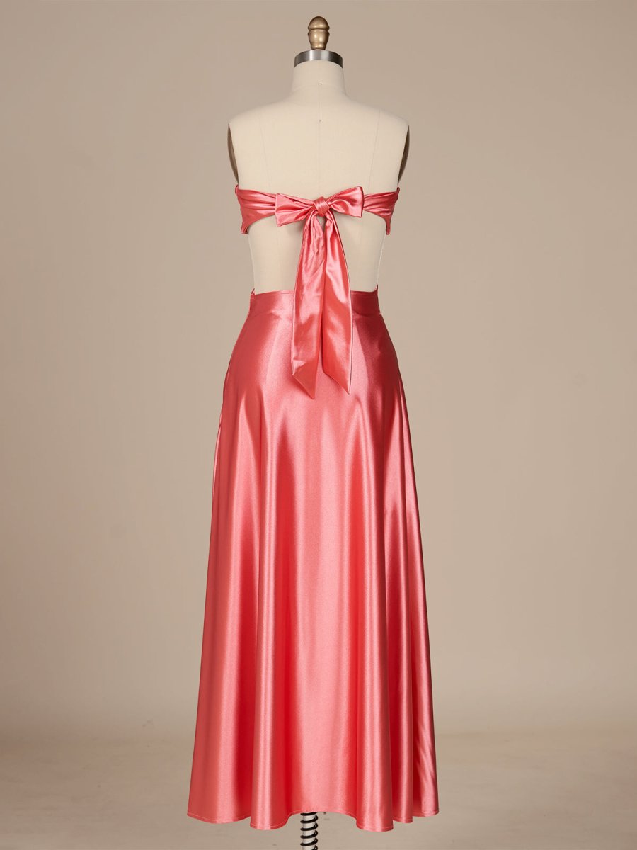 PInk Sweetheart Back Tie Satin A-line Prom Dress