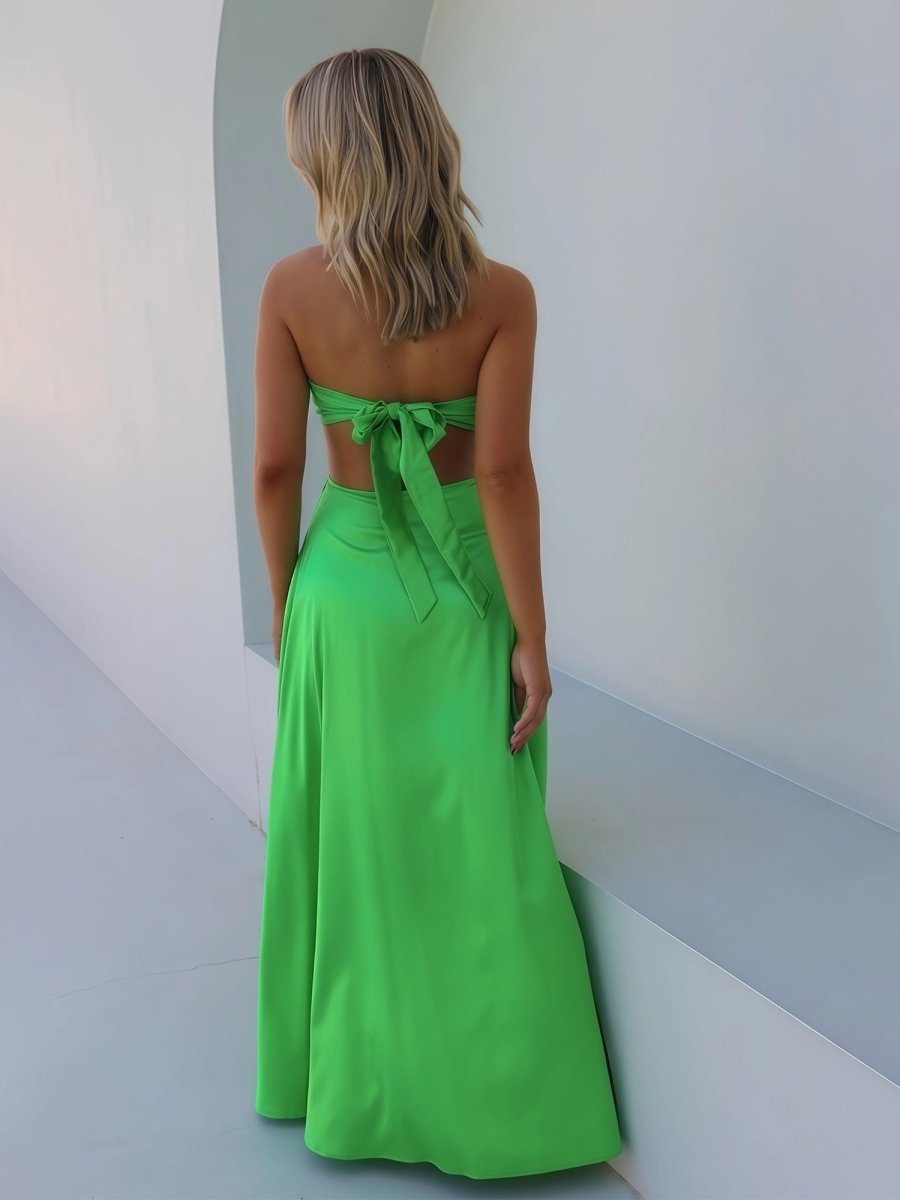 PInk Sweetheart Back Tie Satin A-line Prom Dress