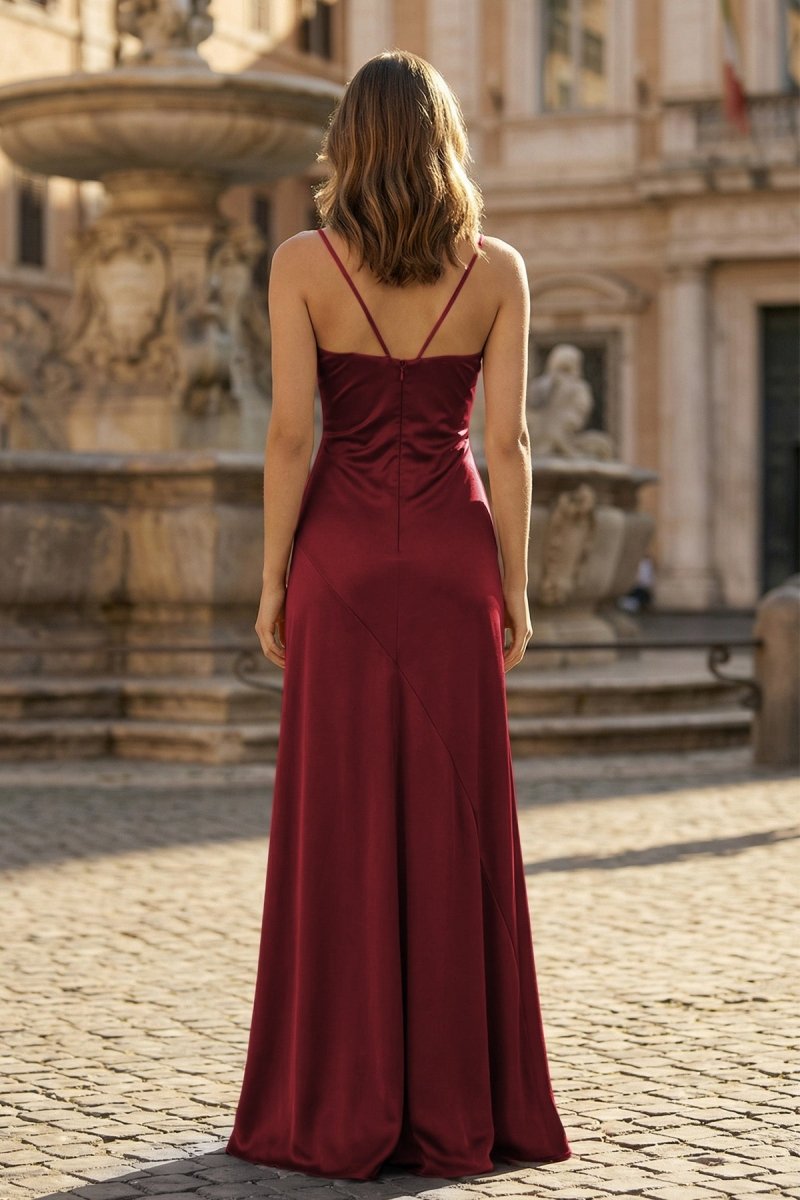 Spaghetti Straps Sheath Long Prom Dresses With Split