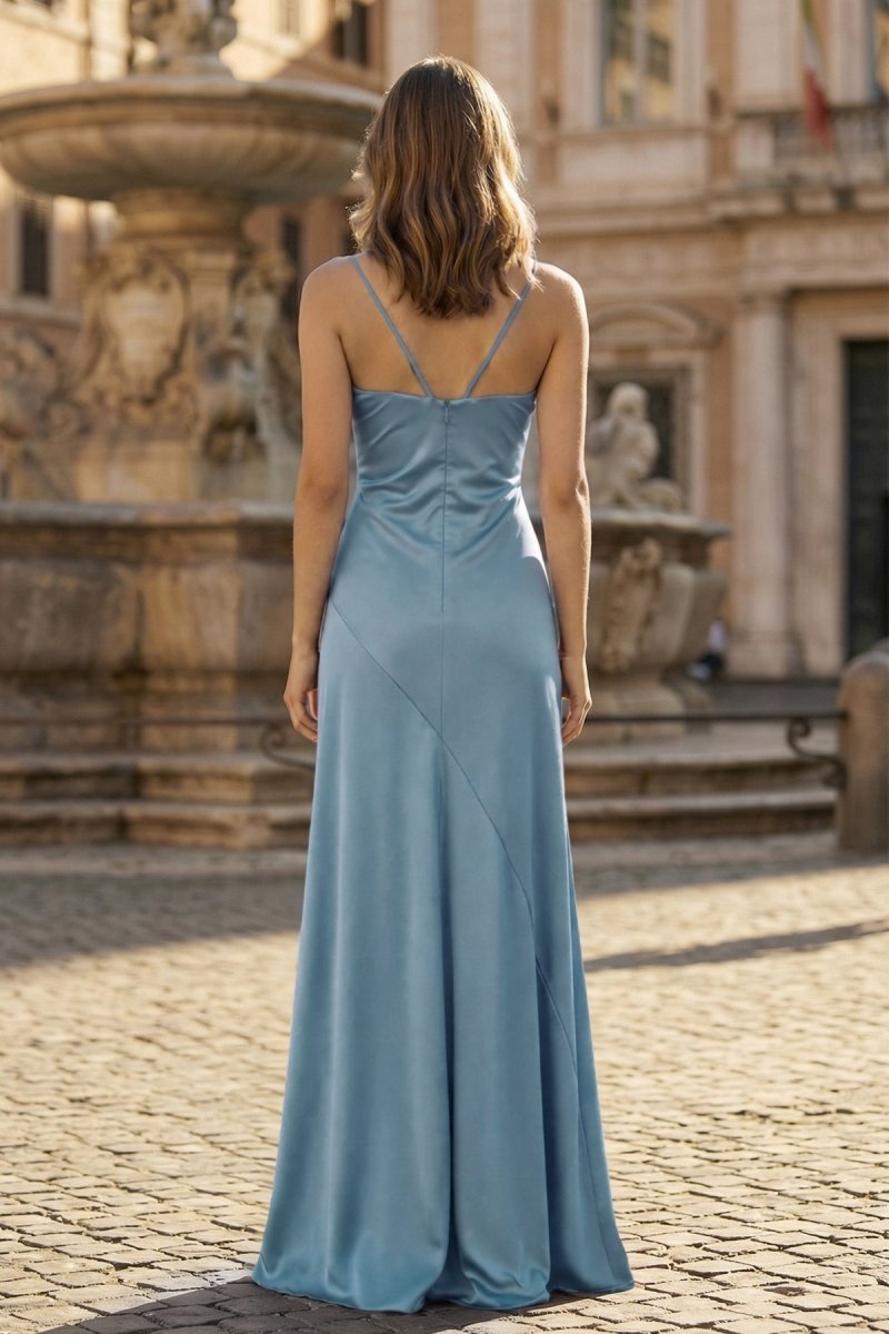 Spaghetti Straps Sheath Long Prom Dresses With Split