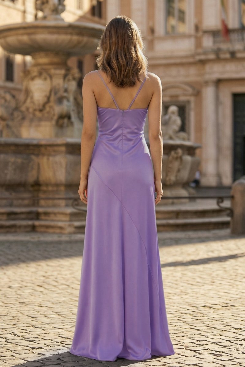 Spaghetti Straps Sheath Long Prom Dresses With Split