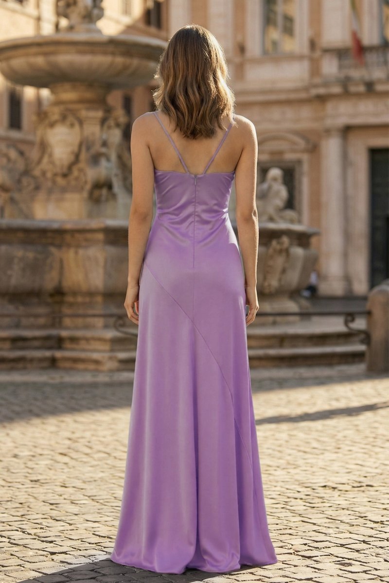 Spaghetti Straps Sheath Long Prom Dresses With Split