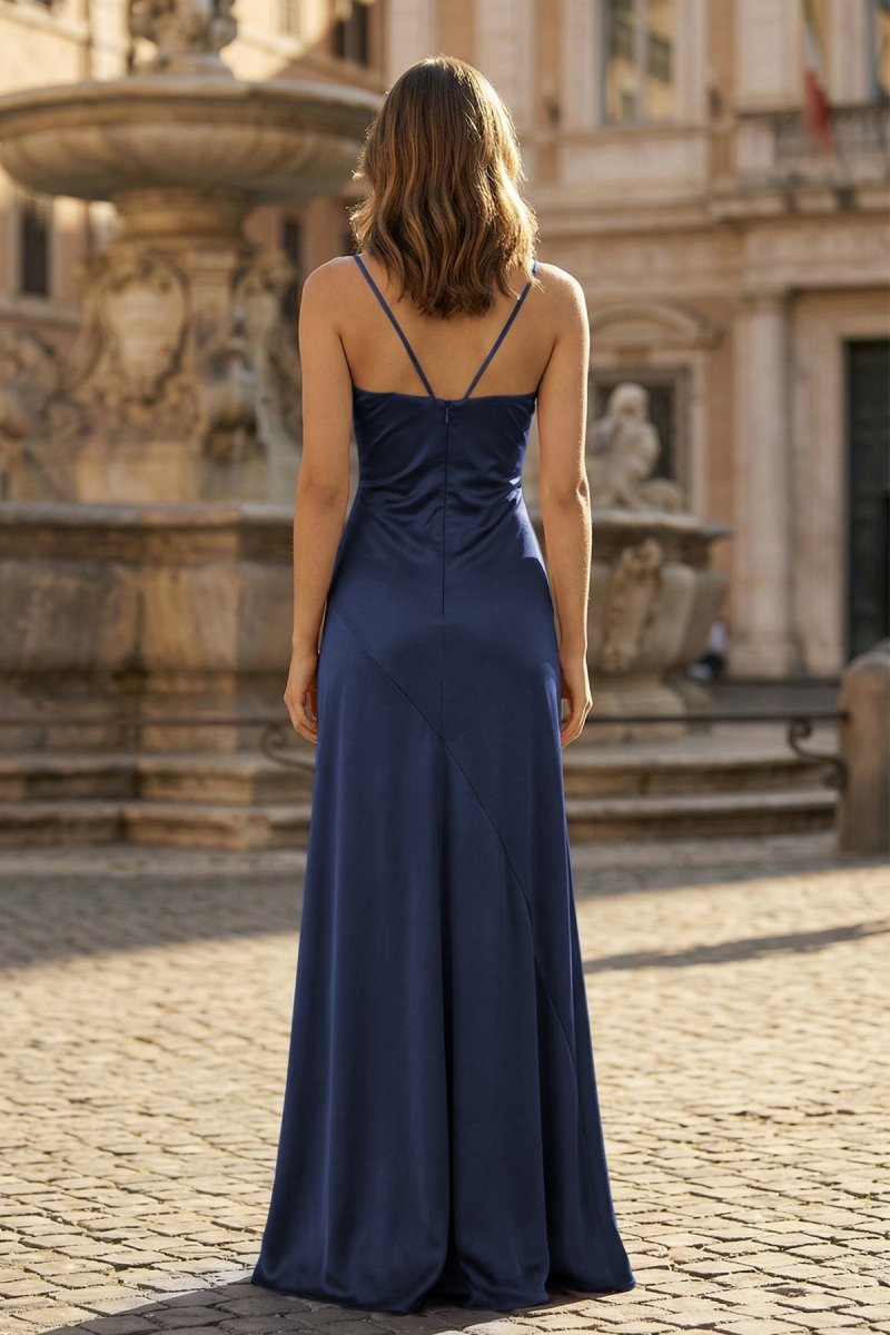 Spaghetti Straps Sheath Long Prom Dresses With Split