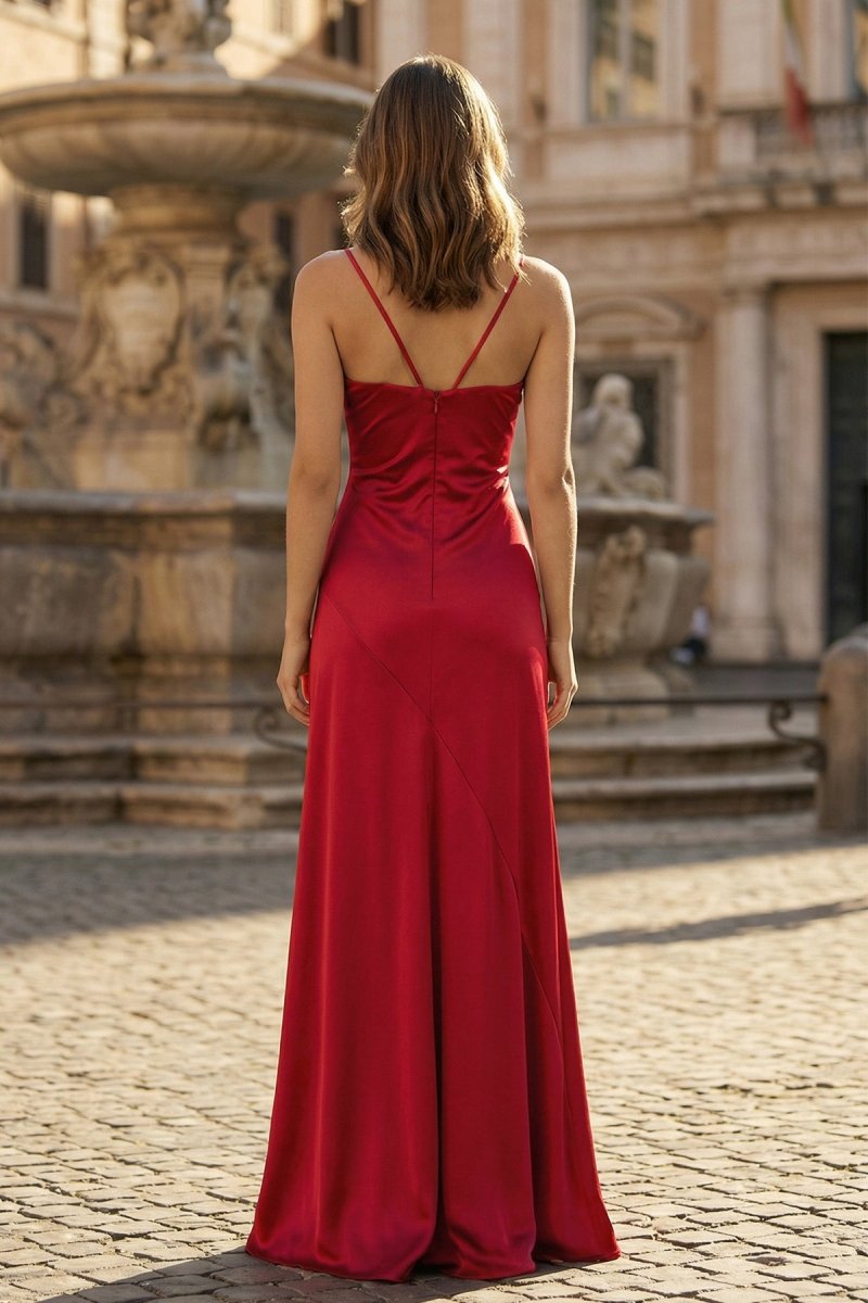 Spaghetti Straps Sheath Long Prom Dresses With Split