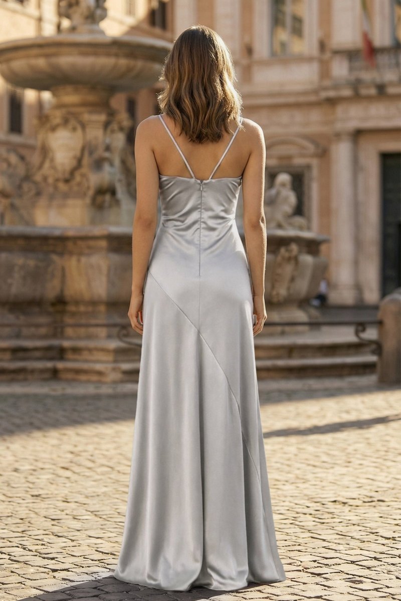 Spaghetti Straps Sheath Long Prom Dresses With Split