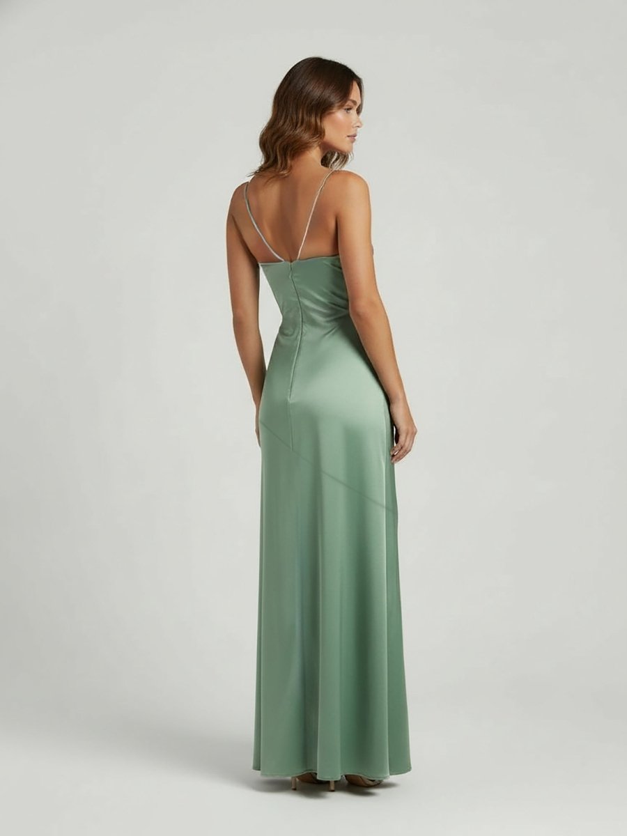 Spaghetti Straps Sheath Long Prom Dresses With Split